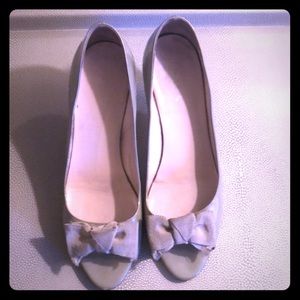 Prada silver metallic bow pump